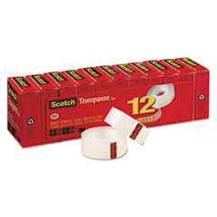 Scotch® Transparent Tape, 3/4" x 1000", 1" Core, Clear, 12/Pack