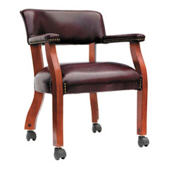 Alera® Alera Traditional Series Guest Arm Chair w/Casters, Mahogany/Oxblood Vinyl