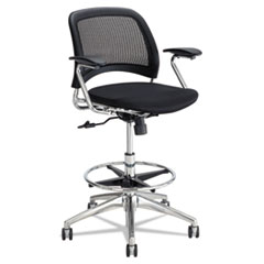 Safco® Reve Mesh Extended-Height Chair, Supports Up to 250 lb, 25" to 35" Seat Height, Black Seat/Back, Chrome Base