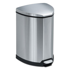 Safco® Step-On Waste Receptacle, Triangular, Stainless Steel, 4 gal, Chrome/Black