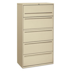 HON® Brigade 700 Series Lateral File, 4 Legal/Letter-Size File Drawers, 1 File Shelf, 1 Post Shelf, Putty, 36" x 18" x 64.25"
