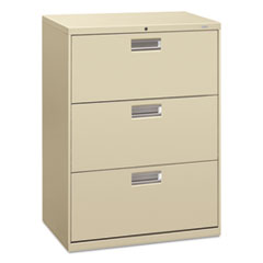 HON® Brigade 600 Series Lateral File, 3 Legal/Letter-Size File Drawers, Putty, 30" x 18" x 39.13"