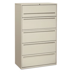 HON® Brigade 700 Series Lateral File, 4 Legal/Letter-Size File Drawers, 1 File Shelf, 1 Post Shelf, Light Gray, 42" x 18" x 64.25"