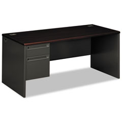 HON® 38000 Series Left Pedestal Desk, 66" x 30" x 29.5", Mahogany/Charcoal
