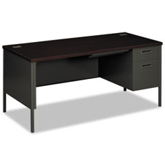 HON® Metro Classic Series Right Pedestal "L" Workstation Desk, 66" x 30" x 29.5", Mahogany/Charcoal