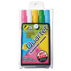 Quartet® Glo-Write Fluorescent Marker Five-Color Set, Medium Bullet Tip, Assorted Colors, 5/Set