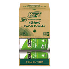 Marcal® 100% Premium Recycled Kitchen Roll Towels, Roll Out Box, 2-Ply, 11 x 5.5, White, 140 Sheets, 12 Rolls/Carton