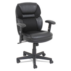OIF Leather/Mesh Mid-Back Chair, Supports Up to 250 lb, 18.39" to 22.05" Seat Height, Black