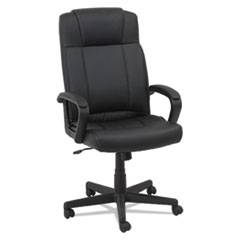 OIF Leather High-Back Chair, Fixed Loop Arms, Black