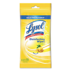 LYSOL® Brand Disinfecting Wipes Flatpacks, 7 x 8, Lemon, 15 Wipes/Pack, 24 Packs/Carton