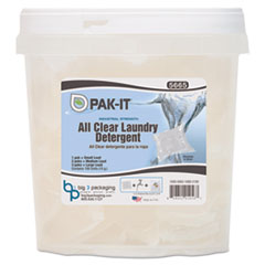 PAK-IT® All Clear Laundry Detergent, Fragrance Free, 15 g Paks, 100/Tub, 4/Carton
