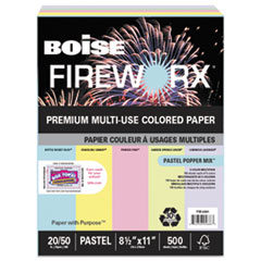 Boise® FIREWORX Colored Paper, 20lb, 8-1/2 x 11, Pastel Popper Mix, 500 Sheets/Ream