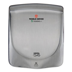 WORLD DRYER® VERDEdri Hand Dryer, 110-240 V, 13.38 x 11.75 x 4, Stainless Steel, Brushed