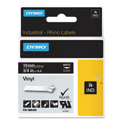 DYMO® Rhino Permanent Vinyl Industrial Label Tape, 0.75" x 18 ft, Black/White Print