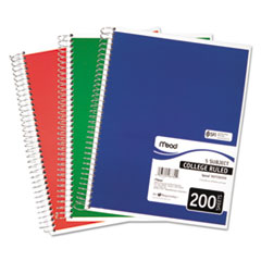 Mead® Spiral Notebook, 5-Subject, Medium/College Rule, Randomly Assorted Cover Color, (200) 11 x 8 Sheets