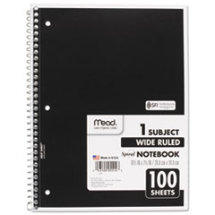 Mead® Spiral Notebook, 3-Hole Punched, 1-Subject, Wide/Legal Rule, Randomly Assorted Cover Color, (100) 10.5 x 7.5 Sheets