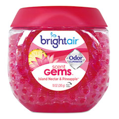 BRIGHT Air® Scent Gems Odor Eliminator, Island Nectar and Pineapple, Pink, 10 oz Jar, 6/Carton