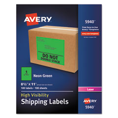 High-Visibility Permanent Laser ID Labels, 8.5 x 11, Neon Green, 100/Box