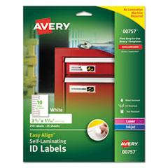 Avery® Easy Align Self-Laminating ID Labels, Laser/Inkjet, 1 1/32 x 3 1/2, White, 250