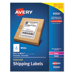 Avery® White Shipping Labels-Bulk Packs, Inkjet/Laser Printers, 5.5 x 8.5, White, 2/Sheet, 250 Sheets/Box