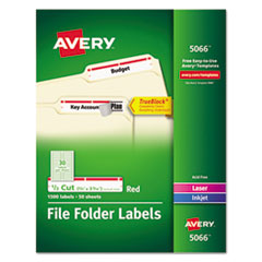 Avery® Permanent File Folder Labels, TrueBlock, Inkjet/Laser, Red, 1500/Box