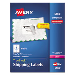 Avery® Shipping Labels with TrueBlock Technology, Laser, 3 1/2 x 5, White, 400/Box