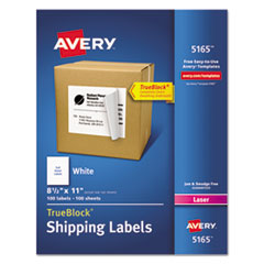 Avery® Full-Sheet Labels with TrueBlock Technology, Laser, 8 1/2 x 11, White, 100/Box