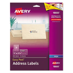Avery® Matte Clear Easy Peel Mailing Labels w/ Sure Feed Technology, Inkjet Printers, 1 x 2.63, Clear, 30/Sheet, 10 Sheets/Pack
