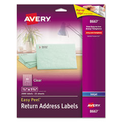 Avery® Matte Clear Easy Peel Mailing Labels with Sure Feed Technology, Inkjet Printers, 0.5 x 1.75, Clear, 80/Sheet, 25 Sheets/Pack