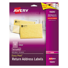 Avery® Matte Clear Easy Peel Mailing Labels w/ Sure Feed Technology, Laser Printers, 0.66 x 1.75, Clear, 60/Sheet, 10 Sheets/Pack