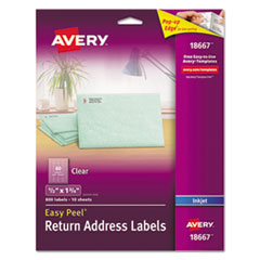 Avery® Matte Clear Easy Peel Mailing Labels w/ Sure Feed Technology, Inkjet Printers, 0.5 x 1.75, Clear, 80/Sheet, 10 Sheets/Pack
