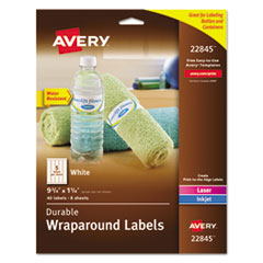 Avery® Durable Water-Resistant Wraparound Printer Labels, 9 3/4 x 1 1/4, White, 40/Pack