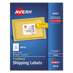 Avery® Shipping Labels with TrueBlock Technology, Inkjet, 3 1/3 x 4, White, 600/Box