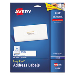 Avery® Easy Peel Mailing Address Labels, Inkjet, 1 x 4, White, 500/Pack