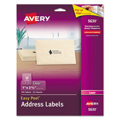 Avery® Matte Clear Easy Peel Mailing Labels w/ Sure Feed Technology, Laser Printers, 1 x 2.63, Clear, 30/Sheet, 25 Sheets/Box