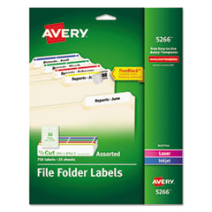 Avery® Permanent File Folder Labels, TrueBlock, Inkjet/Laser, Assorted, 750/Pack