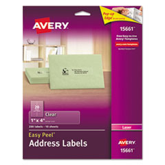 Avery® Matte Clear Easy Peel Mailing Labels w/ Sure Feed Technology, Laser Printers, 1 x 4, Clear, 20/Sheet, 10 Sheets/Pack