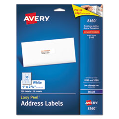 Avery® Easy Peel Mailing Address Labels, Inkjet, 1 x 2 5/8, White, 750/Pack