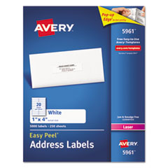 Avery® Easy Peel Mailing Address Labels, Laser, 1 x 4, White, 5000/Box