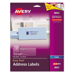 Avery® Matte Clear Easy Peel Mailing Labels w/ Sure Feed Technology, Inkjet Printers, 1.33 x 4, Clear, 14/Sheet, 25 Sheets/Pack