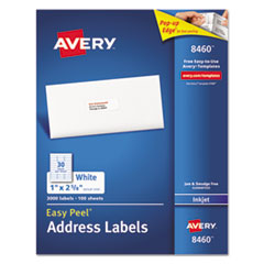 Avery® Easy Peel Mailing Address Labels, Inkjet, 1 x 2 5/8, White, 3000/Box