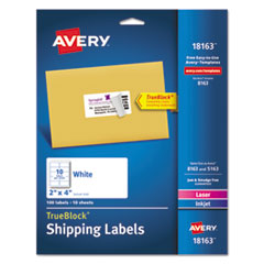 Avery® Shipping Labels with TrueBlock Technology, Inkjet, 2 x 4, White, 100/Pack