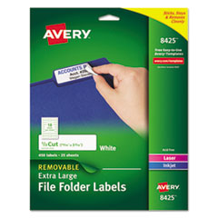 Avery® Removable File Folder Labels with Sure Feed Technology, 0.94 x 3.44, White, 18/Sheet, 25 Sheets/Pack