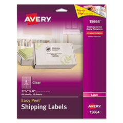 Avery® Matte Clear Easy Peel Mailing Labels w/ Sure Feed Technology, Laser Printers, 3.33 x 4, Clear, 6/Sheet, 10 Sheets/Pack