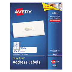 Avery® Easy Peel Mailing Address Labels, Inkjet, 1 x 4, White, 2000/Box