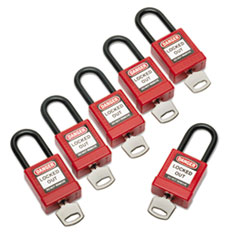5340016502636, SKILCRAFT Lockout Tagout Padlocks, 1 Set of 6 Keyed Alike NSN6502636