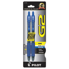 Pilot® G2 Premium Retractable Gel Ink Pen, Refillable, Blue Ink, .7mm, 2/Pack