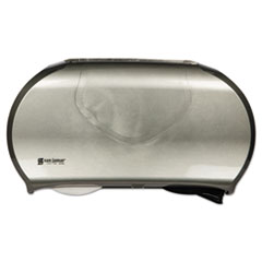 San Jamar® Twin Jumbo Bath Tissue Dispenser, 19 1/4 x 6 x 12 1/4, Black/Stainless Steel