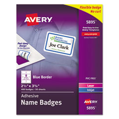 Avery® Flexible Self-Adhesive Laser/Inkjet Name Badge Labels, 2 1/3 x 3 3/8, BE, 400/BX