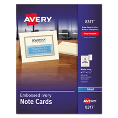 Avery® Note Cards with Matching Envelopes, Inkjet, 80 lb, 4.25 x 5.5, Embossed Matte Ivory, 60 Cards, 2 Cards/Sheet, 30 Sheets/Pack